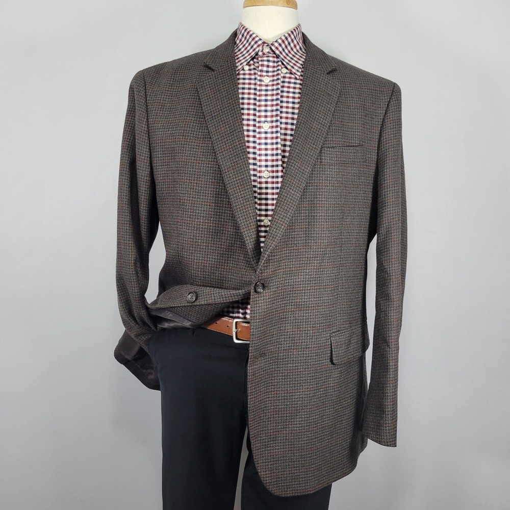 Stafford Men's Sport‎ Coat Blazer Two Button Houndstooth Flannel Merino Wool 48L